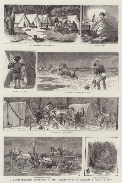 A Rabbit-Destroying Expedition on the Lachlan River in Australia, a Flood in Camp by William Ralston